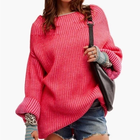 Free People Sweaters - Free People Hot Pink Ribbed Sweater